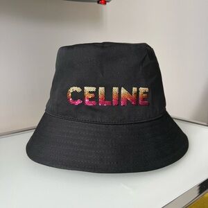 Auth CELINE cotton gabardine bucket hat